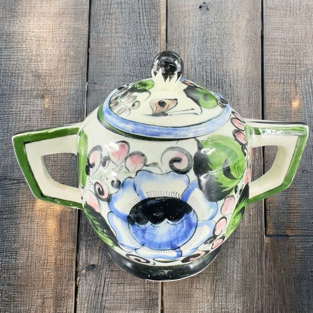 Hand Painted Mexico Pottery Tonala Talavera Sugar Bowl Jar Canister Container‎
